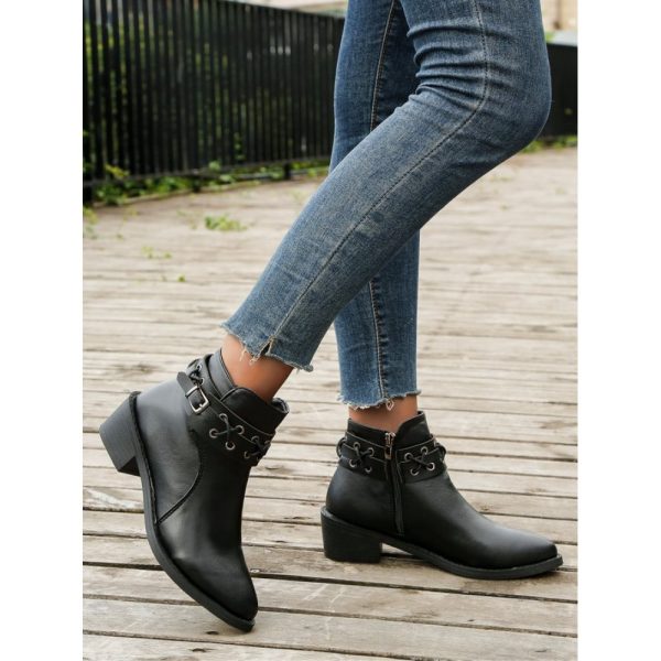 Vintage Plain Wearable Zipper Block Heel Classic Boots Buckle - Image 11