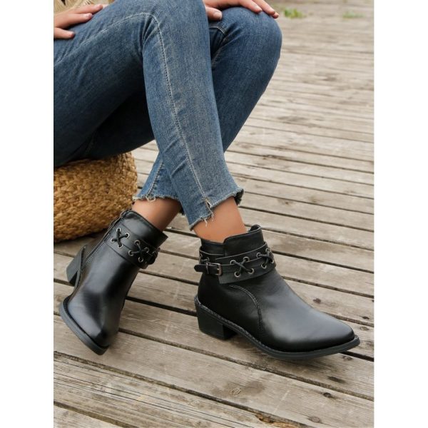 Vintage Plain Wearable Zipper Block Heel Classic Boots Buckle - Image 12