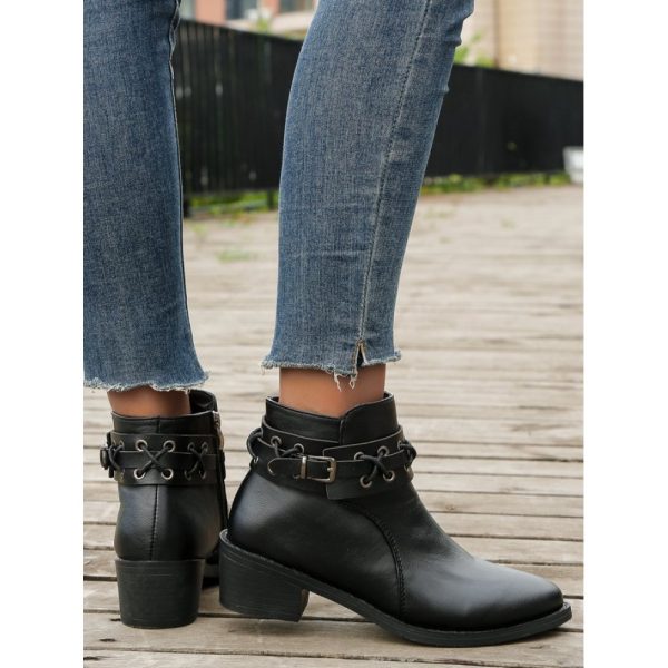Vintage Plain Wearable Zipper Block Heel Classic Boots Buckle - Image 13