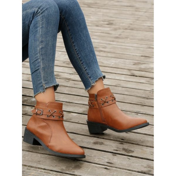 Vintage Plain Wearable Zipper Block Heel Classic Boots Buckle - Image 4