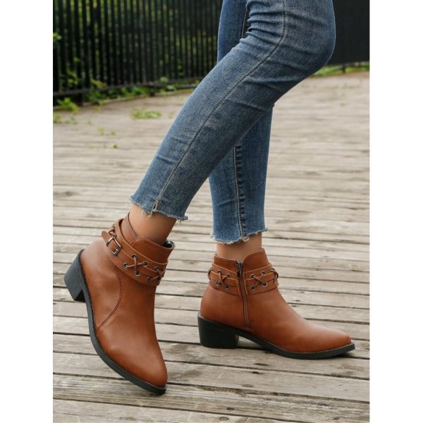 Vintage Plain Wearable Zipper Block Heel Classic Boots Buckle - Image 5