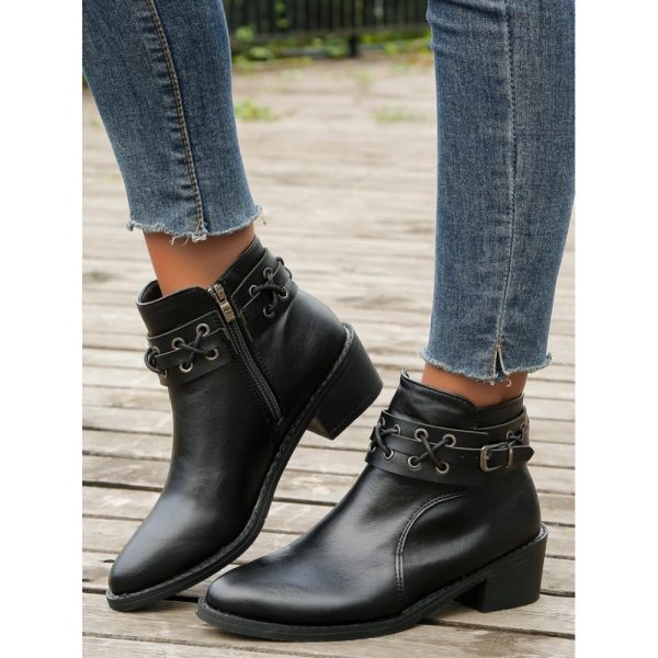 Vintage Plain Wearable Zipper Block Heel Classic Boots Buckle - Image 8