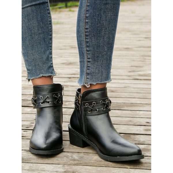 Vintage Plain Wearable Zipper Block Heel Classic Boots Buckle - Image 9