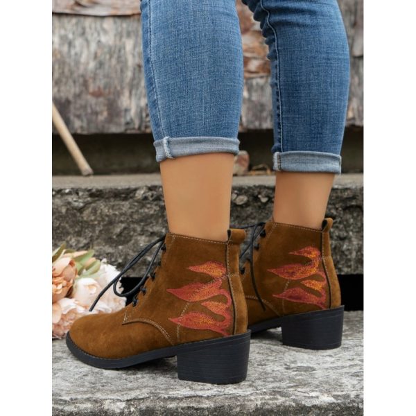 Vintage Abstract Wearable Lace-Up Block Heel Classic Boots Printing - Image 3