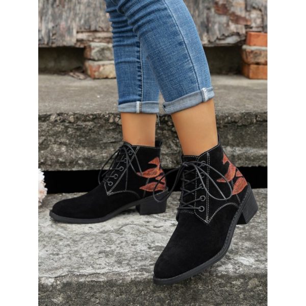 Vintage Abstract Wearable Lace-Up Block Heel Classic Boots Printing - Image 6