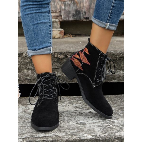 Vintage Abstract Wearable Lace-Up Block Heel Classic Boots Printing - Image 7