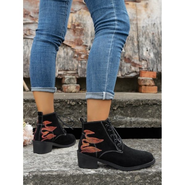 Vintage Abstract Wearable Lace-Up Block Heel Classic Boots Printing - Image 9
