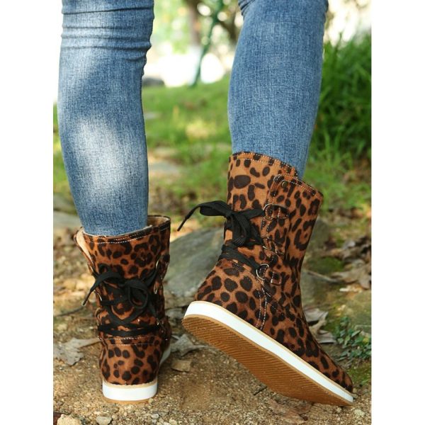 Casual Leopard Snake Print Lace-up Print Boots - Image 12