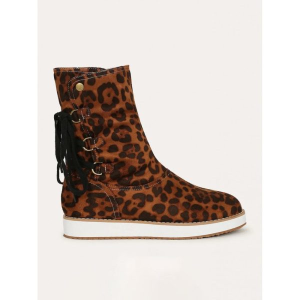 Casual Leopard Snake Print Lace-up Print Boots - Image 16
