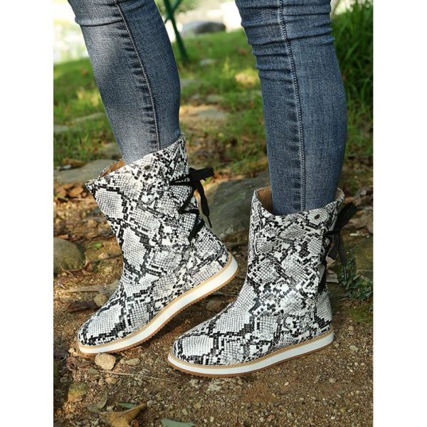Casual Leopard Snake Print Lace-up Print Boots - Image 17