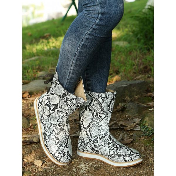Casual Leopard Snake Print Lace-up Print Boots - Image 18