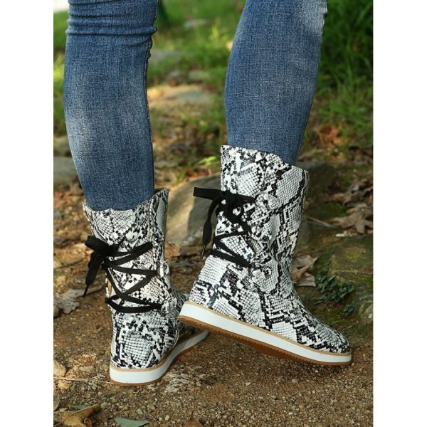 Casual Leopard Snake Print Lace-up Print Boots - Image 19