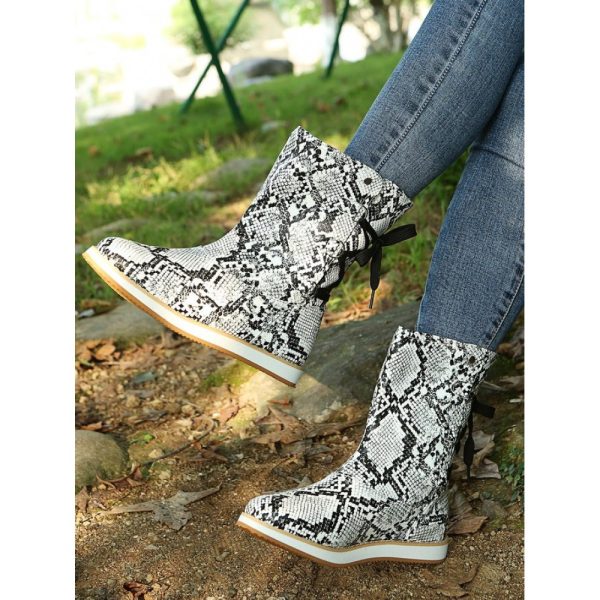 Casual Leopard Snake Print Lace-up Print Boots - Image 20