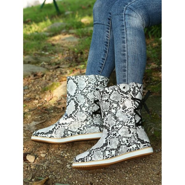 Casual Leopard Snake Print Lace-up Print Boots - Image 21