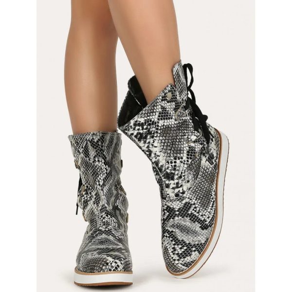 Casual Leopard Snake Print Lace-up Print Boots - Image 23