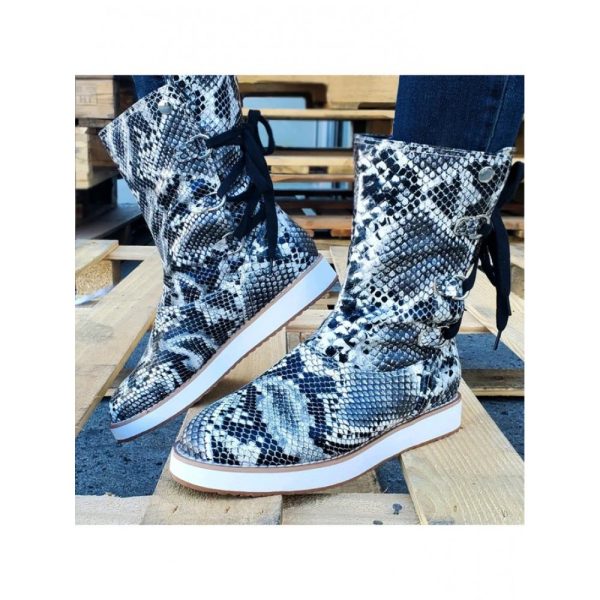 Casual Leopard Snake Print Lace-up Print Boots - Image 24