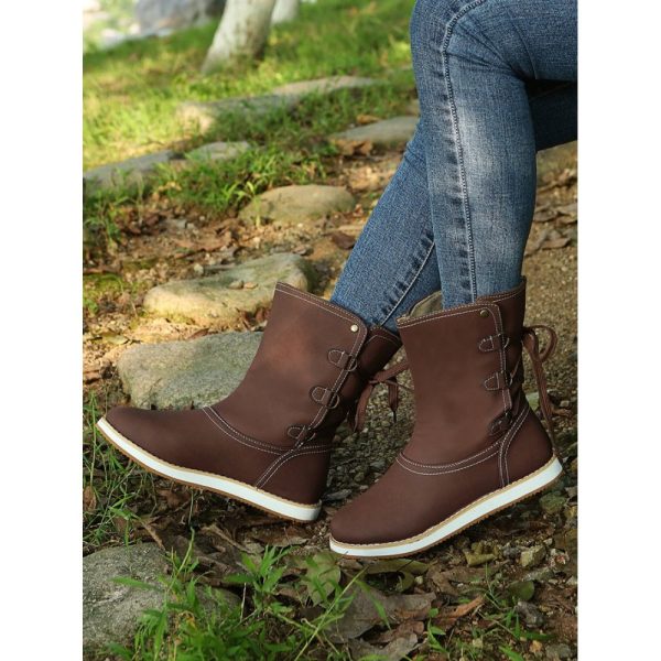 Casual Leopard Snake Print Lace-up Print Boots - Image 36