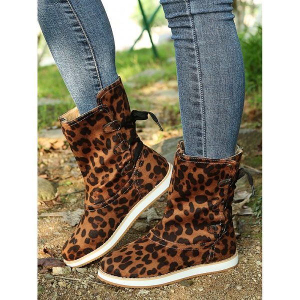 Casual Leopard Snake Print Lace-up Print Boots - Image 8