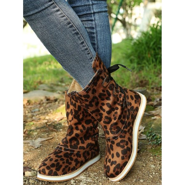 Casual Leopard Snake Print Lace-up Print Boots - Image 10