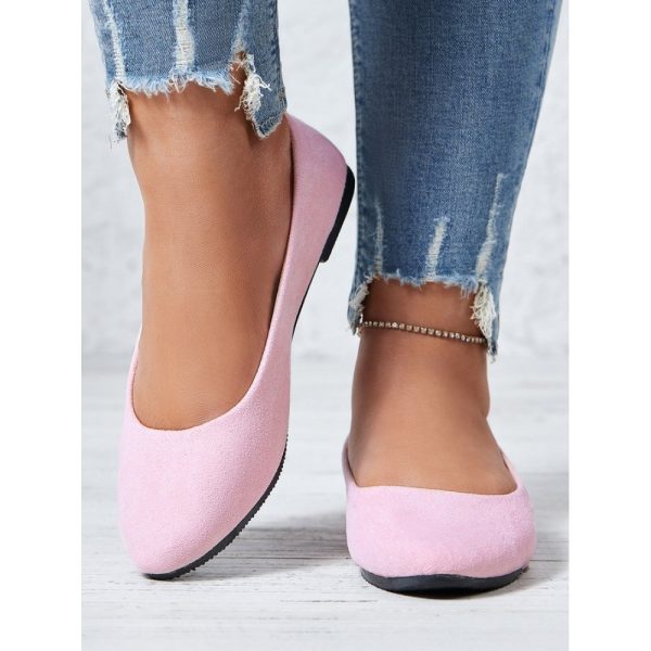 Plain All Season Simple Daily Velvet Flat Heel Round Toe Pu Slip On Shallow Shoes for Women - Image 15