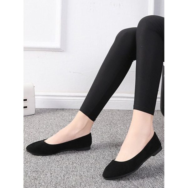 Plain All Season Simple Daily Velvet Flat Heel Round Toe Pu Slip On Shallow Shoes for Women - Image 27