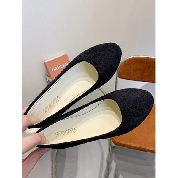Plain All Season Simple Daily Velvet Flat Heel Round Toe Pu Slip On Shallow Shoes for Women - Image 37