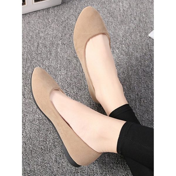 Plain All Season Simple Daily Velvet Flat Heel Round Toe Pu Slip On Shallow Shoes for Women - Image 95