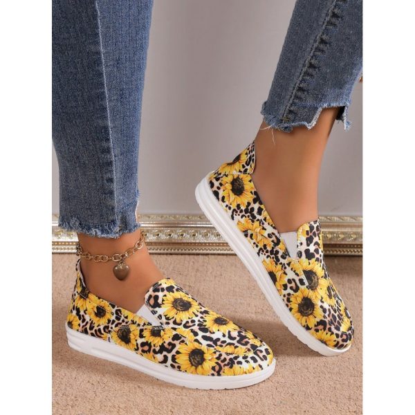Casual Sunflower Non-Slip Slip On Flat Heel Deep Mouth Shoes Printing - Image 9