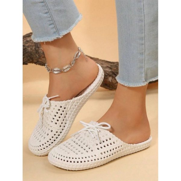 Women Lace Up Hollow Out Waterproof Beach Mules - Image 2