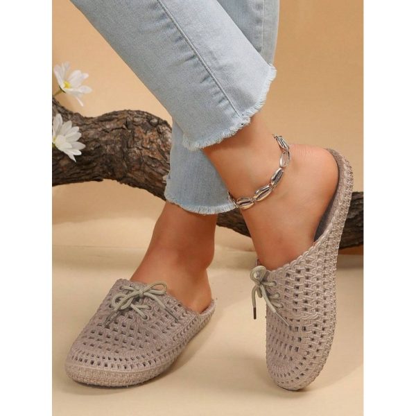 Women Lace Up Hollow Out Waterproof Beach Mules - Image 11