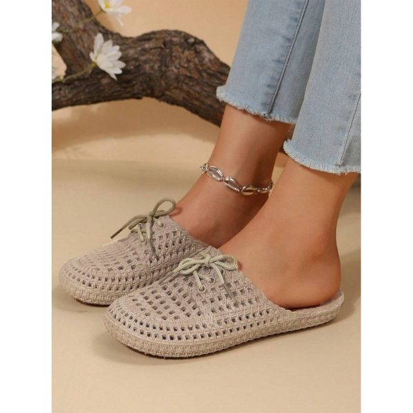 Women Lace Up Hollow Out Waterproof Beach Mules - Image 13