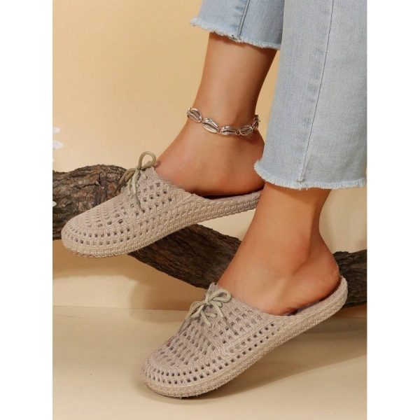 Women Lace Up Hollow Out Waterproof Beach Mules - Image 15