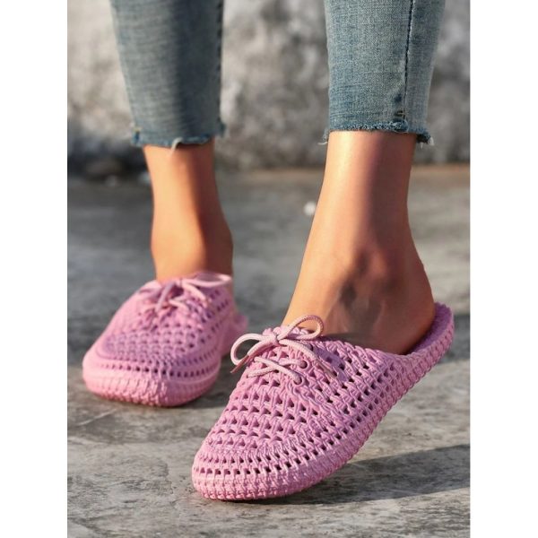 Women Lace Up Hollow Out Waterproof Beach Mules - Image 17