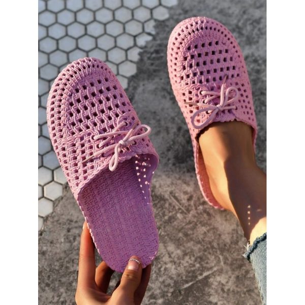 Women Lace Up Hollow Out Waterproof Beach Mules - Image 18