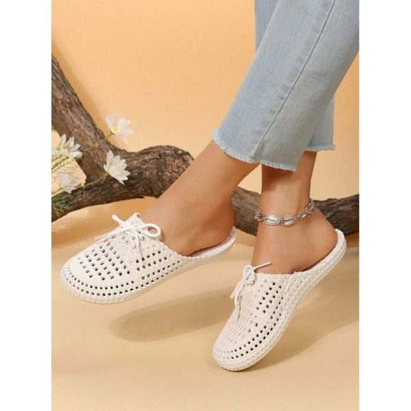 Women Lace Up Hollow Out Waterproof Beach Mules - Image 3