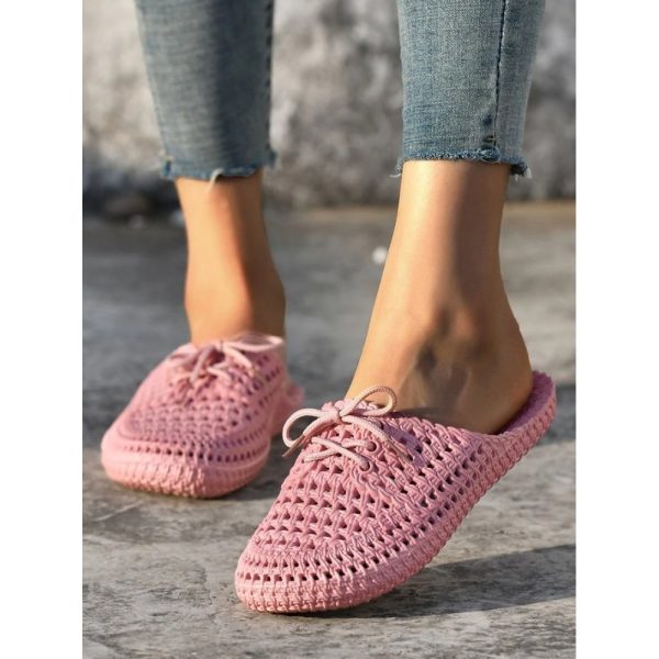 Women Lace Up Hollow Out Waterproof Beach Mules - Image 22