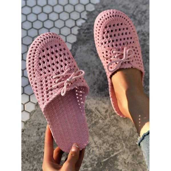 Women Lace Up Hollow Out Waterproof Beach Mules - Image 23