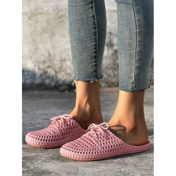 Women Lace Up Hollow Out Waterproof Beach Mules - Image 24