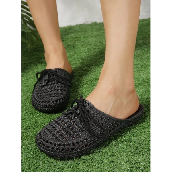 Women Lace Up Hollow Out Waterproof Beach Mules - Image 29