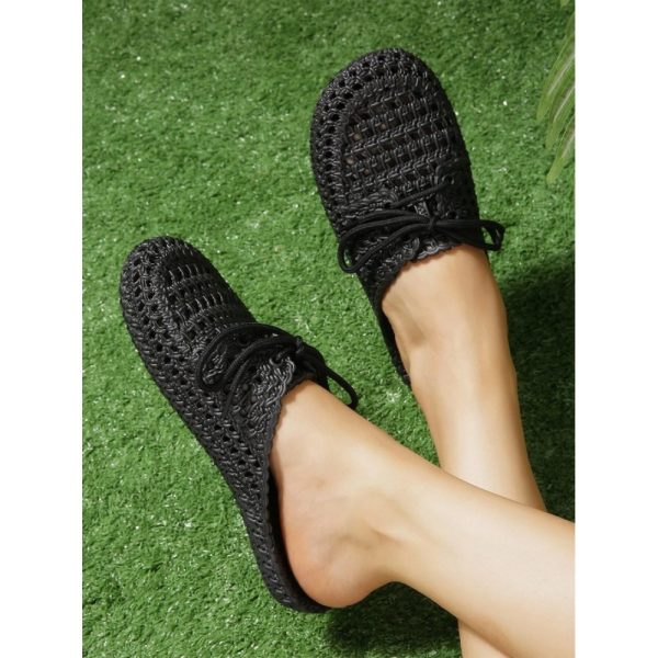 Women Lace Up Hollow Out Waterproof Beach Mules - Image 31
