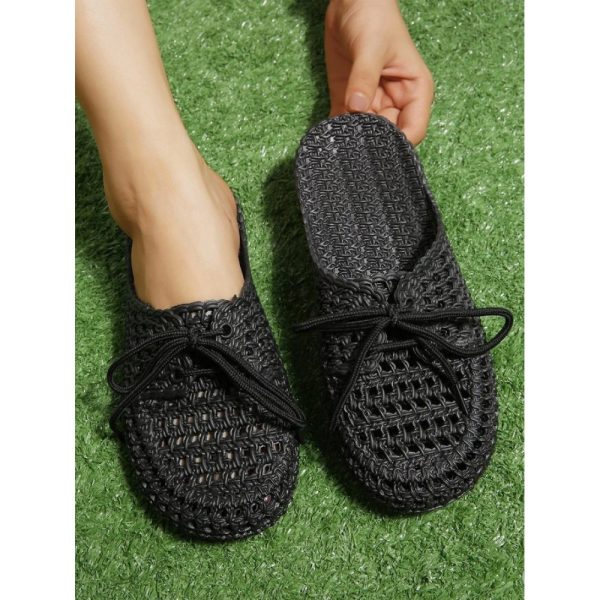 Women Lace Up Hollow Out Waterproof Beach Mules - Image 32