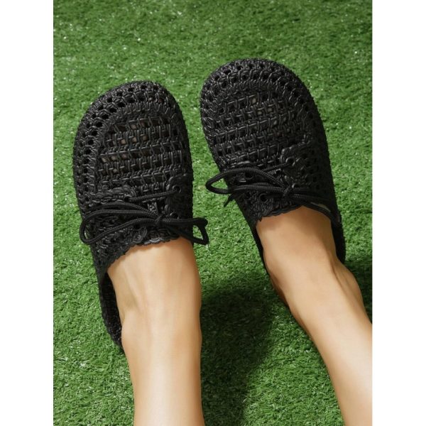Women Lace Up Hollow Out Waterproof Beach Mules - Image 33