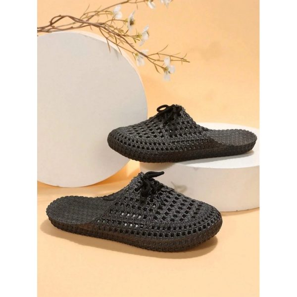 Women Lace Up Hollow Out Waterproof Beach Mules - Image 36