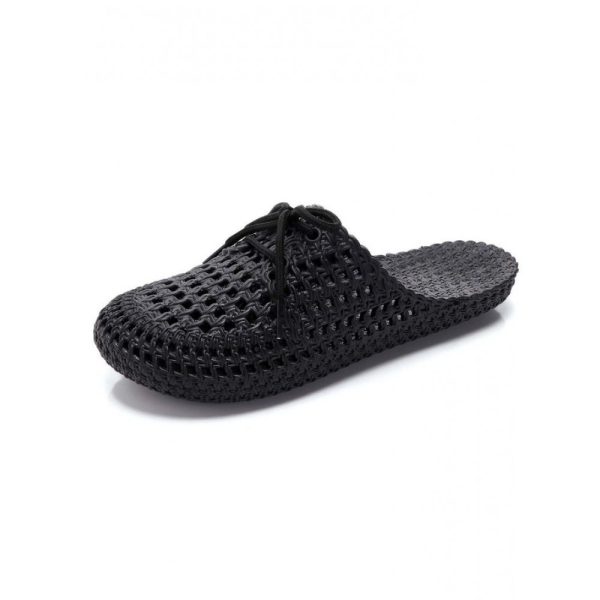 Women Lace Up Hollow Out Waterproof Beach Mules - Image 37