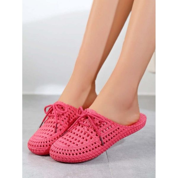 Women Lace Up Hollow Out Waterproof Beach Mules - Image 40