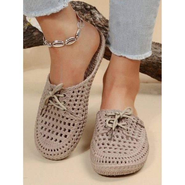 Women Lace Up Hollow Out Waterproof Beach Mules - Image 9