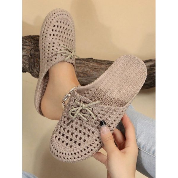 Women Lace Up Hollow Out Waterproof Beach Mules - Image 10
