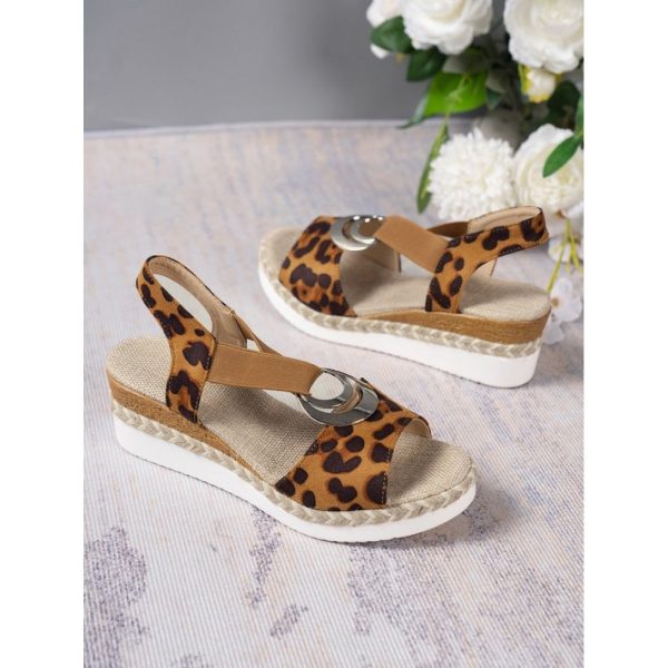 Vacation Leopard Breathable Slip On Block Heel Espadrille Sandals Metal - Image 4