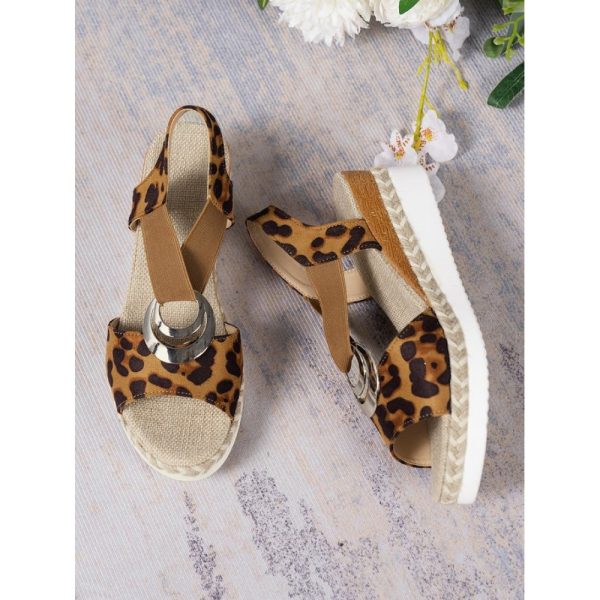Vacation Leopard Breathable Slip On Block Heel Espadrille Sandals Metal - Image 5