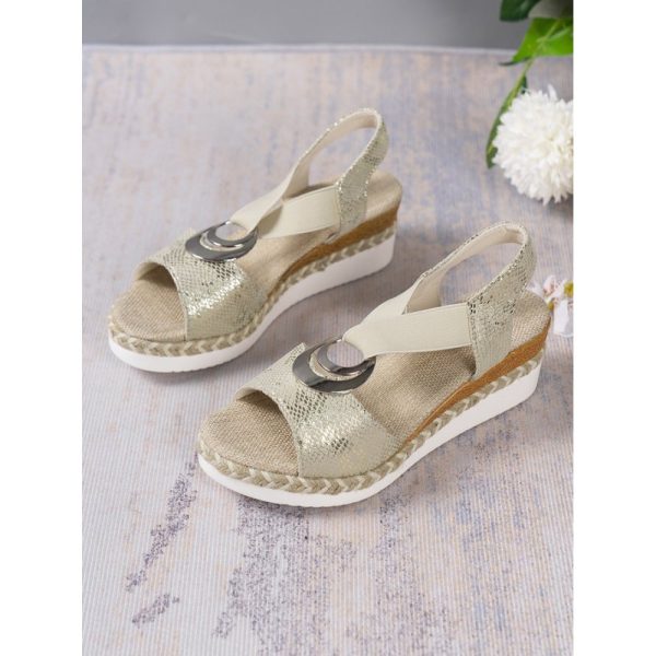 Vacation Leopard Breathable Slip On Block Heel Espadrille Sandals Metal - Image 9